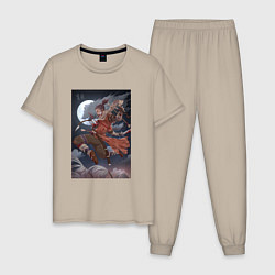 Пижама хлопковая мужская Секиро в бою, цвет: миндальный