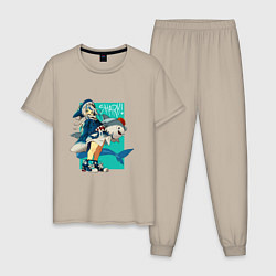Пижама хлопковая мужская Гавр Гура с акулой, цвет: миндальный