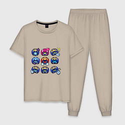 Пижама хлопковая мужская Значки на Сту Пины Бравл Старс Stu, цвет: миндальный