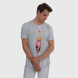 Пижама хлопковая мужская Заяц в свитере, цвет: меланж — фото 2
