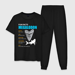 Пижама хлопковая мужская Забавные факты о мегалодонах, цвет: черный