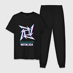 Пижама хлопковая мужская Metallica glitch rock, цвет: черный