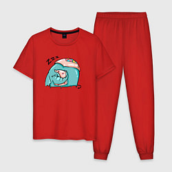 Пижама хлопковая мужская Спящий слон с подушкой, цвет: красный