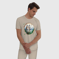 Пижама хлопковая мужская Рисунок на бревне - волк, цвет: миндальный — фото 2