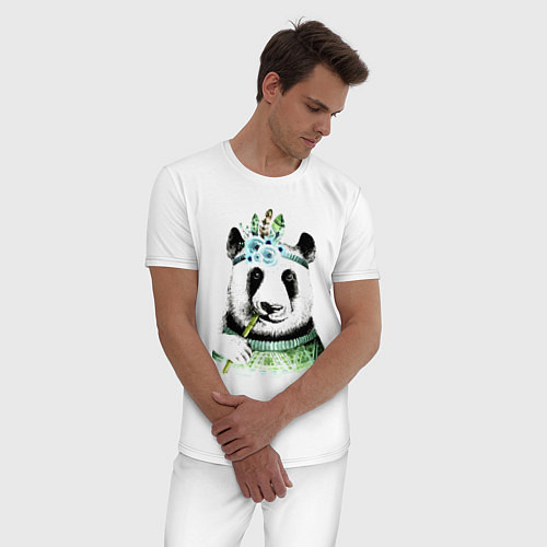 Мужская пижама Прикольный панда жующий стебель бамбука / Белый – фото 3