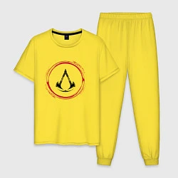Пижама хлопковая мужская Символ Assassins Creed и красная краска вокруг, цвет: желтый