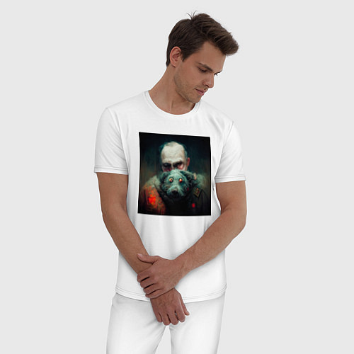 Мужская пижама Портрет демонических дедушки и собаки / Белый – фото 3
