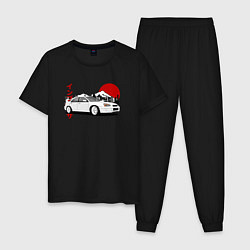 Пижама хлопковая мужская Subaru Impreza WRX Sti Retro JDM, цвет: черный