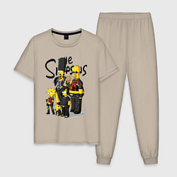 Пижама хлопковая мужская Семейка Симпсонов в кожаной одежде с заклёпками, цвет: миндальный