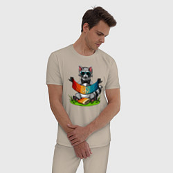 Пижама хлопковая мужская Хиппи енот, цвет: миндальный — фото 2
