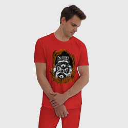 Пижама хлопковая мужская Еноты в дупле, цвет: красный — фото 2