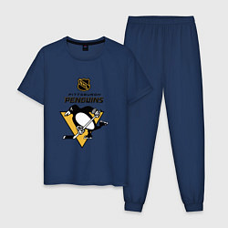 Пижама хлопковая мужская Питтсбург Пингвинз НХЛ логотип, цвет: тёмно-синий