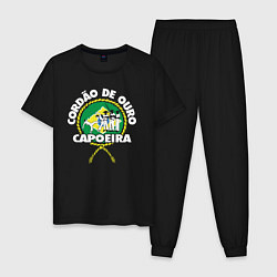 Пижама хлопковая мужская Capoeira - Cordao de ouro flag of Brazil, цвет: черный