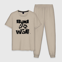 Пижама хлопковая мужская Bad Wolf - Злой волк, цвет: миндальный
