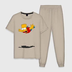 Пижама хлопковая мужская Барт Симпсон - падение, цвет: миндальный