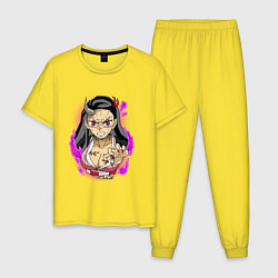 Пижама хлопковая мужская Незуко Клинок рассекающий демонов, цвет: желтый