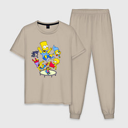Мужская пижама Персонажи из мультфильма Симпсоны прыгают на батут