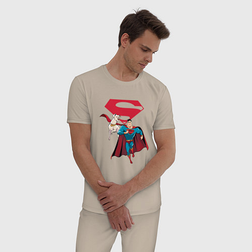 Мужская пижама Крипто и Супермен с лого DC Лига Суперпитомцы / Миндальный – фото 3