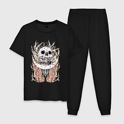 Пижама хлопковая мужская Рога оленя, череп и крылья - герб, цвет: черный