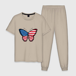 Пижама хлопковая мужская Бабочка - США, цвет: миндальный