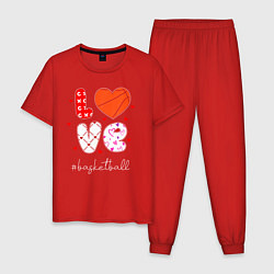 Пижама хлопковая мужская LOVE basketball сердечки, цвет: красный