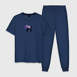 Пижама хлопковая мужская Силуэт слона и фиолетовый пейзаж, цвет: тёмно-синий