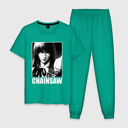 Пижама хлопковая мужская Chainsaw man - Аса Митака, цвет: зеленый
