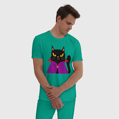 Мужская пижама Чёрный котик-волшебник / Зеленый – фото 3