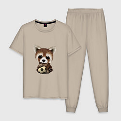 Пижама хлопковая мужская Футбол - Красная Панда, цвет: миндальный
