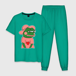 Пижама хлопковая мужская Лягушка Пепе скромничает, цвет: зеленый