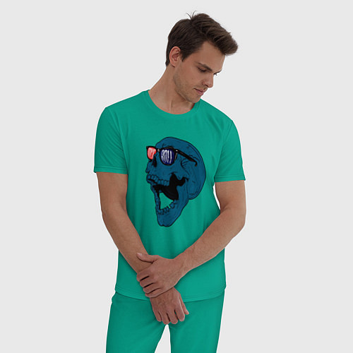 Мужская пижама Rock and roll blue skull / Зеленый – фото 3