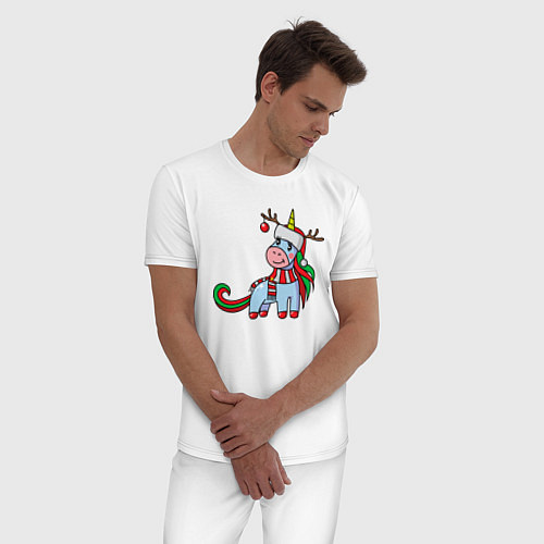 Мужская пижама Праздничный единорoг / Белый – фото 3