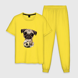 Пижама хлопковая мужская Футбол - Мопс, цвет: желтый