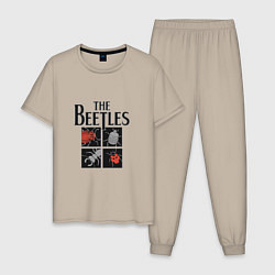Пижама хлопковая мужская The Beatles - Жуки, цвет: миндальный