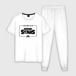 Пижама хлопковая мужская Brawl Stars gaming champion: рамка с лого и джойст, цвет: белый