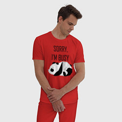 Пижама хлопковая мужская Извини я занят - панда, цвет: красный — фото 2