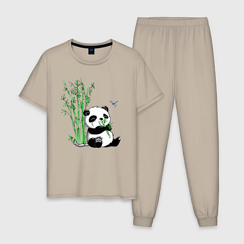 Мужская пижама Панда бамбук и стрекоза / Миндальный – фото 1