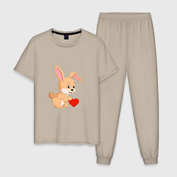 Пижама хлопковая мужская Кролик с сердечком, цвет: миндальный