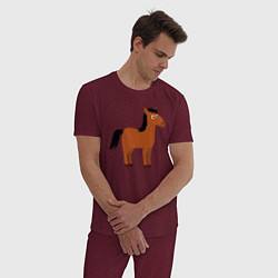 Пижама хлопковая мужская Забавная лошадь, цвет: меланж-бордовый — фото 2