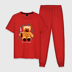 Пижама хлопковая мужская Тедди милый мишка гангстер, цвет: красный