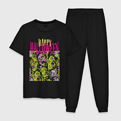 Пижама хлопковая мужская Happy Halloween - crazy faces, цвет: черный
