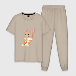 Пижама хлопковая мужская Кролик с морковочкой, цвет: миндальный
