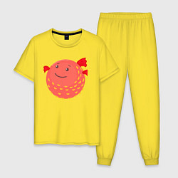Пижама хлопковая мужская Рыба-ёж, цвет: желтый