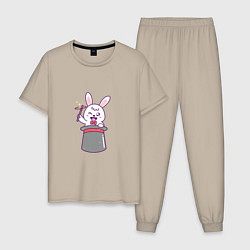 Пижама хлопковая мужская Фокусник - Кролик, цвет: миндальный