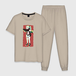 Пижама хлопковая мужская Ребекка Cyberpunk Edgerunner, цвет: миндальный