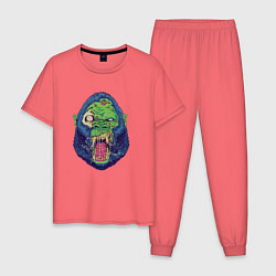 Пижама хлопковая мужская Горилла - зомби, цвет: коралловый
