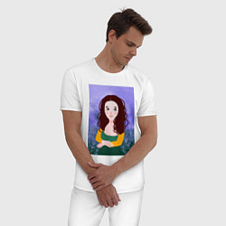 Пижама хлопковая мужская Мона Лиза, современное прочтение, цвет: белый — фото 2