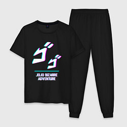 Пижама хлопковая мужская Символ JoJo Bizarre Adventure в стиле glitch, цвет: черный