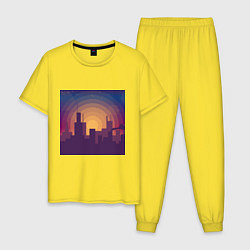 Пижама хлопковая мужская Городской пейзаж, цвет: желтый