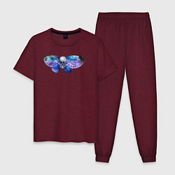 Пижама хлопковая мужская Череп - бабочка, цвет: меланж-бордовый